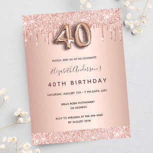 40th birthday rose gold pink drips invitation postcard