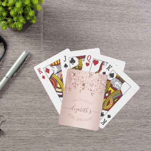 40th birthday rose gold pink glittery stars glam playing cards