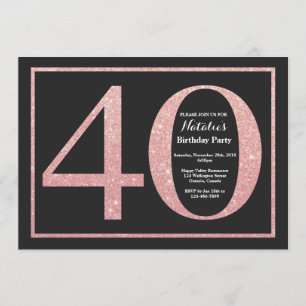 40th Birthday Rose Pink Gold Glitter Chalkboard Invitation