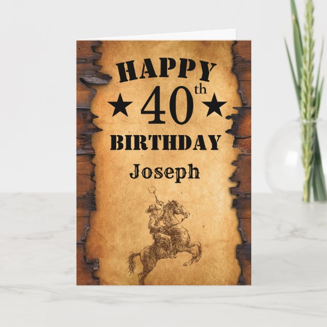 40th Birthday Rustic Country Western Cowboy Horse Card (Front)