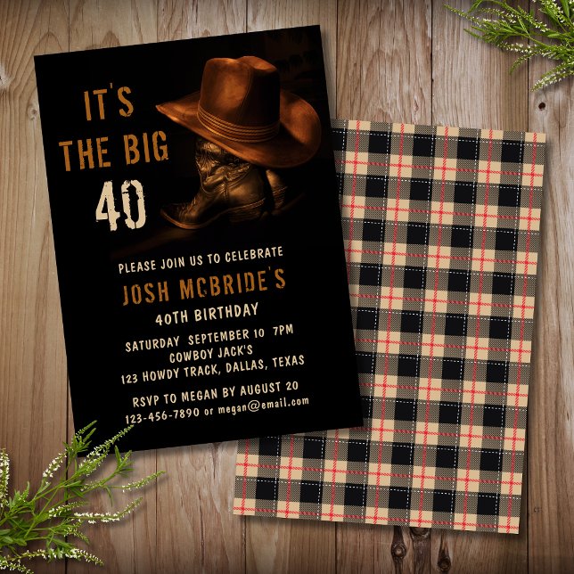 40th Birthday Rustic Cowboy Hat and Leather Boots Invitation (Creator Uploaded)