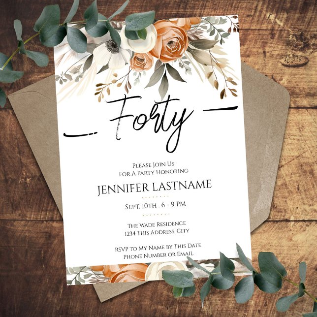 40th Birthday Rustic Floral Fall  Invitation (Creator Uploaded)