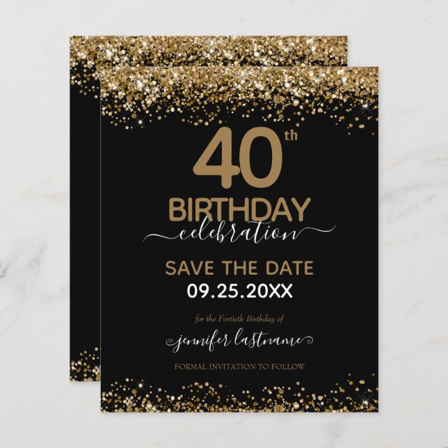 40th Birthday Save the Date Budget Invitation (Front/Back)