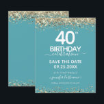 40th Birthday Save the Date Budget Invitation<br><div class="desc">Elegant Faux gold glitter with shimmering confetti highlights on the top and bottom border. All text is adjustable and easy to change for your own party needs. Great elegant 40th birthday template design.</div>