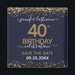 40th Birthday Save the Date Magnet<br><div class="desc">Elegant Faux gold glitter with shimmering confetti highlights on the top and bottom border. All text is adjustable and easy to change for your own party needs. Great elegant 40th birthday template design. Save the date magnet reminder.</div>