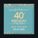 40th Birthday Save the Date Magnet<br><div class="desc">Elegant Faux gold glitter with shimmering confetti highlights on the top and bottom border. All text is adjustable and easy to change for your own party needs. Great elegant 40th birthday template design. Save the date magnet reminder.</div>