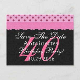 40th Birthday Save the Date Pink and Black Lace Announcement Postcard