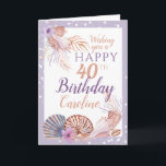 40th Birthday Seashell Coral Card<br><div class="desc">A beautiful 40th birthday card with nautical beach seashells and coral, strings of lights and a pale purple border. The perfect card for those celebrating a milestone birthday. Customise by changing the number then personalise with a name and message which currently reads "Congratulations on your 40th birthday. Wishing you a...</div>