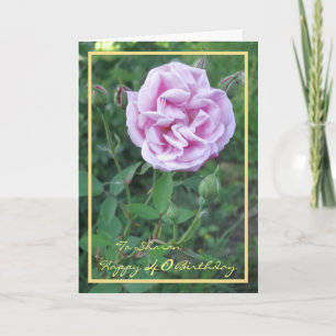 40th Birthday Sharon Pink Rose Elegant Gold Frame Card