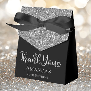 40th Birthday Silver Glitter Black Thank You Favour Box