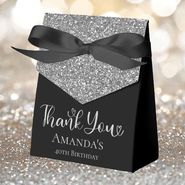 40th Birthday Silver Glitter Black Thank You Favour Box (Creator Uploaded)