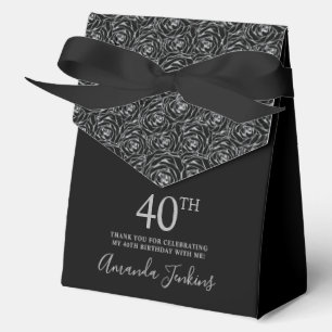 40th Birthday Silver Glitter Roses Thank You Favour Box