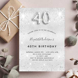 40th birthday silver glitter sparkles glamrous invitation