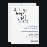40th Birthday Simple Cheers Beers Party Invitation<br><div class="desc">This is a cool and modern, 40th birthday party design. It is a simple, minimal design, in classic blue and black typography. Perfect for a cool and fun, 40th birthday party. It has "Christopher 's 40th Birthday" and a "Cheers and Beers to 40 Years" and space for you to add...</div>