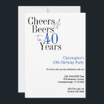 40th Birthday Simple Cheers Beers Party Invitation<br><div class="desc">This is a cool and modern, 40th birthday party design. It is a simple, minimal design, in classic blue and black typography. Perfect for a cool and fun, 40th birthday party. It has "Christopher 's 40th Birthday" and a "Cheers and Beers to 40 Years" and space for you to add...</div>