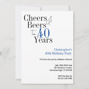 40th Birthday Simple Cheers Beers Party Invitation