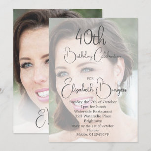 40th Birthday Simple Elegant Photo Invitation