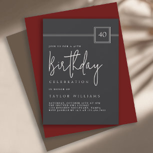 40th Birthday Simple Minimalist Flat Black Invitation