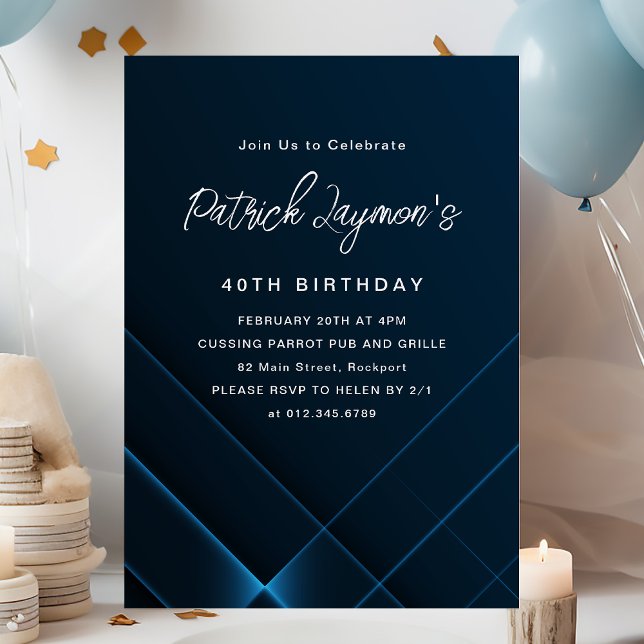 40th Birthday Simple Modern Dark Blue Geometric Invitation (Creator Uploaded)