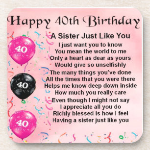40th Birthday - Sister Poem Coaster