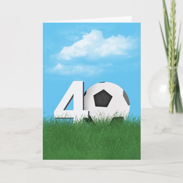 40th Birthday Soccer Ball In Green Grass Card (Front)