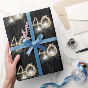 40th Birthday Sparklers on Black Wrapping Wrapping Paper