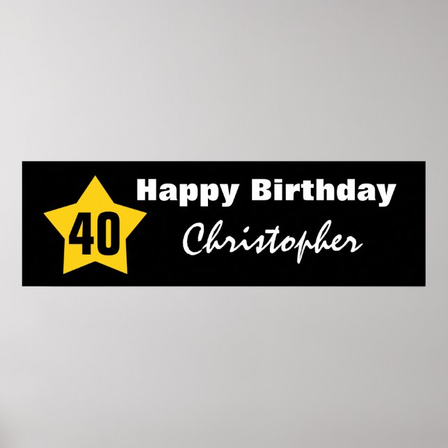 40th Birthday Star Banner Custom Name V01 Poster (Front)