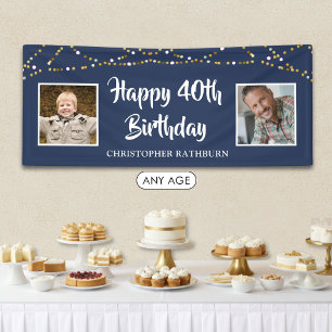 40th Birthday String Lights Name Blue Banner