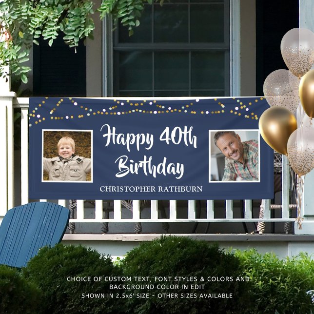 40th Birthday String Lights Name Blue Banner (Creator Uploaded)