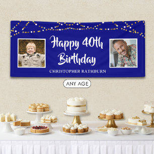 40th Birthday String Lights Name Royal Blue Banner