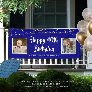 40th Birthday String Lights Name Royal Blue Banner