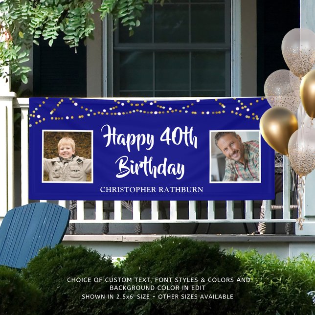 40th Birthday String Lights Name Royal Blue Banner (Creator Uploaded)