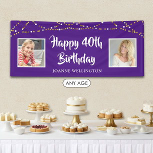 40th Birthday String Lights Photo Purple Banner
