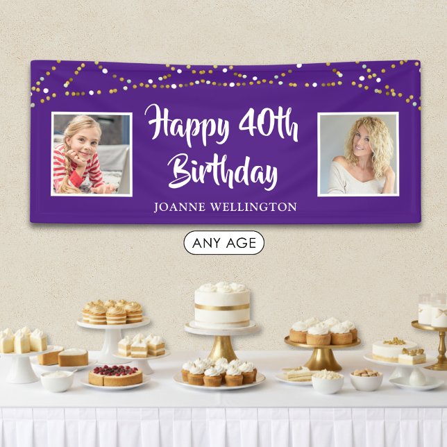 40th Birthday String Lights Photo Purple Banner (Creator Uploaded)