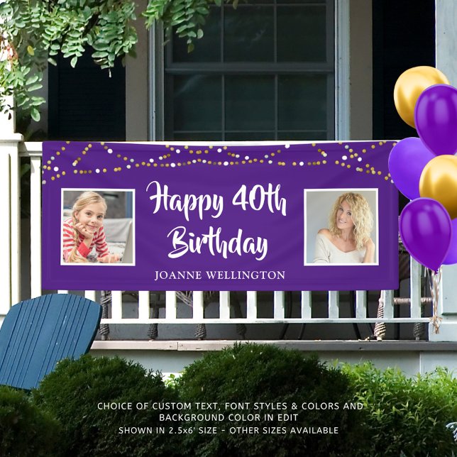 40th Birthday String Lights Photo Purple Banner (Creator Uploaded)