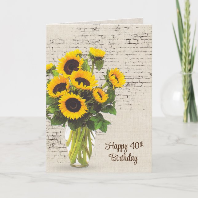 40th Birthday Sunflower Bouquet On Brick Card (Front)