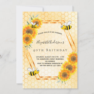 40th birthday sunflowers yellow summer rustic invitation