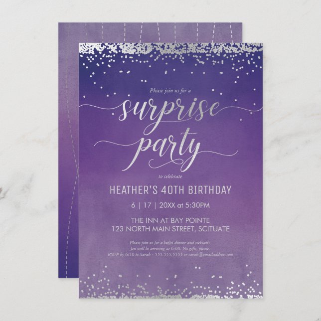 40th Birthday Surprise Party Invitation - Elegant (Front/Back)