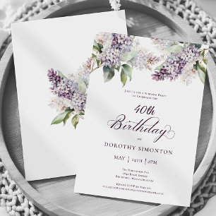 40th Birthday Surprise Party Purple Lilac Flower Invitation