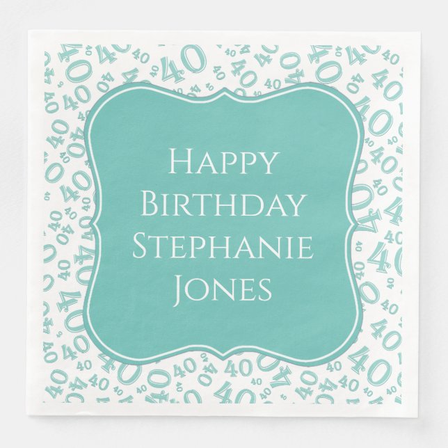 40th Birthday Teal/White Bracket Number Pattern Napkin (Front)