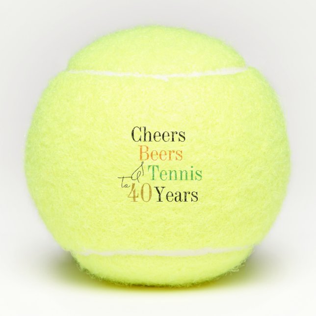40th Birthday Tennis Cheers and Beers Black Tennis Balls (Front)