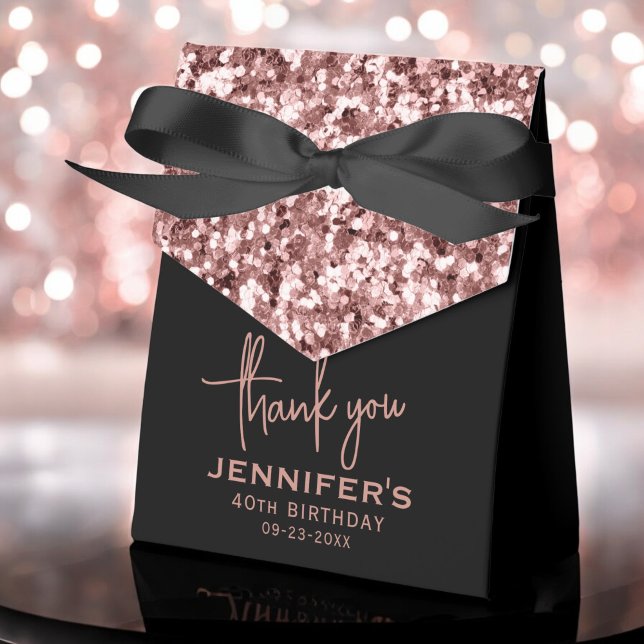 40th Birthday Thank You Rose Gold Glitter Script Favour Box (Creator Uploaded)