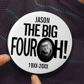 40th Birthday the big four oh name photo mono 7.5 Cm Round Badge