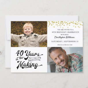 40th Birthday Then & Now Photos Gold Confetti Invitation