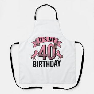 40th Birthday Unicorn Vintage Engraving Design_1 Apron