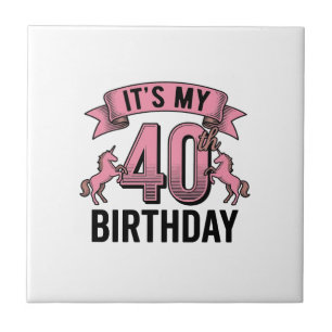 40th Birthday Unicorn Vintage Engraving Design_1 Ceramic Tile