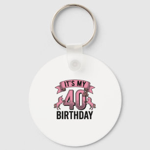 40th Birthday Unicorn Vintage Engraving Design_1 Key Ring