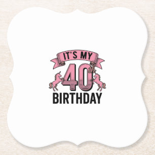 40th Birthday Unicorn Vintage Engraving Design_1 Paper Coaster