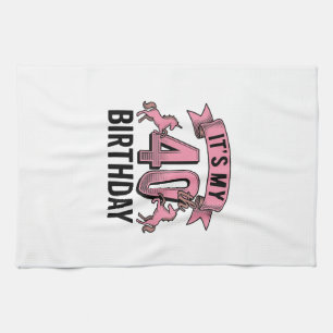 40th Birthday Unicorn Vintage Engraving Design_1 Tea Towel