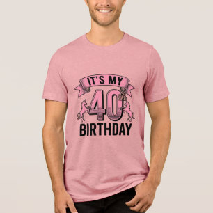 40th Birthday Unicorn Vintage Engraving Design_1 Tri-Blend Shirt